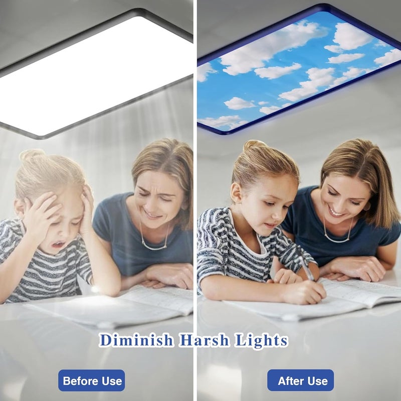 rndecuck 4Pcs Fluorescent Light Covers for Ceiling Lights,4x2 Feet Magnetic Light Covers,Drop Ceiling Lighting Covers Decor for Office,Kitchen,Classroom,Home,Hospitals (White Clouds) - Image 4